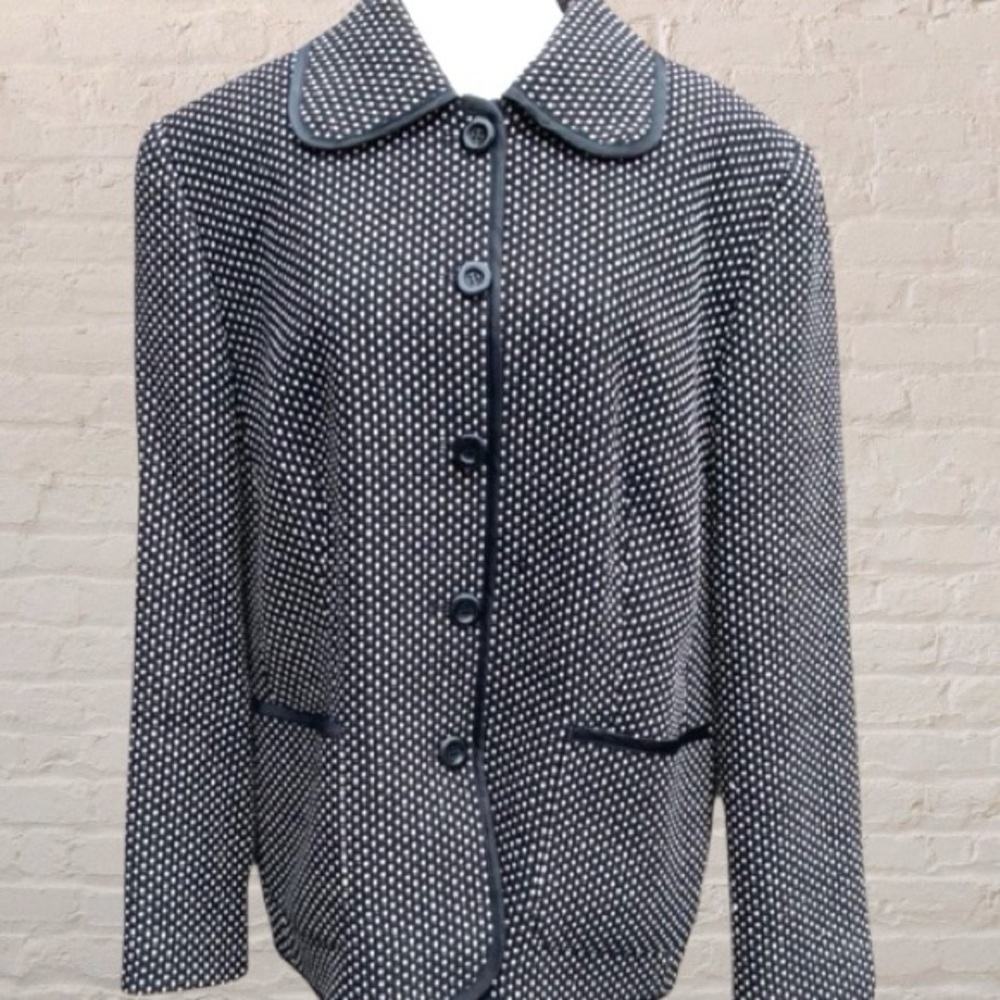GERRY WEBER, vintage,BLACK & WHITE WOVEN PETER PAN COLLAR LINED BLAZER.SIZE 14